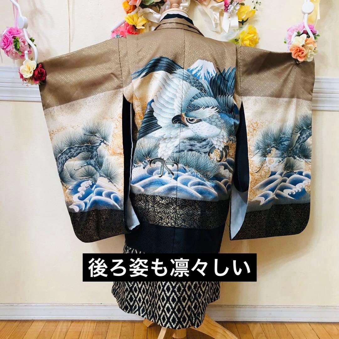 七五三 五歳‼️黒地に鷹金箔金彩煌びやか輝く‼️袴金蘭‼️家から揃える無し秀品