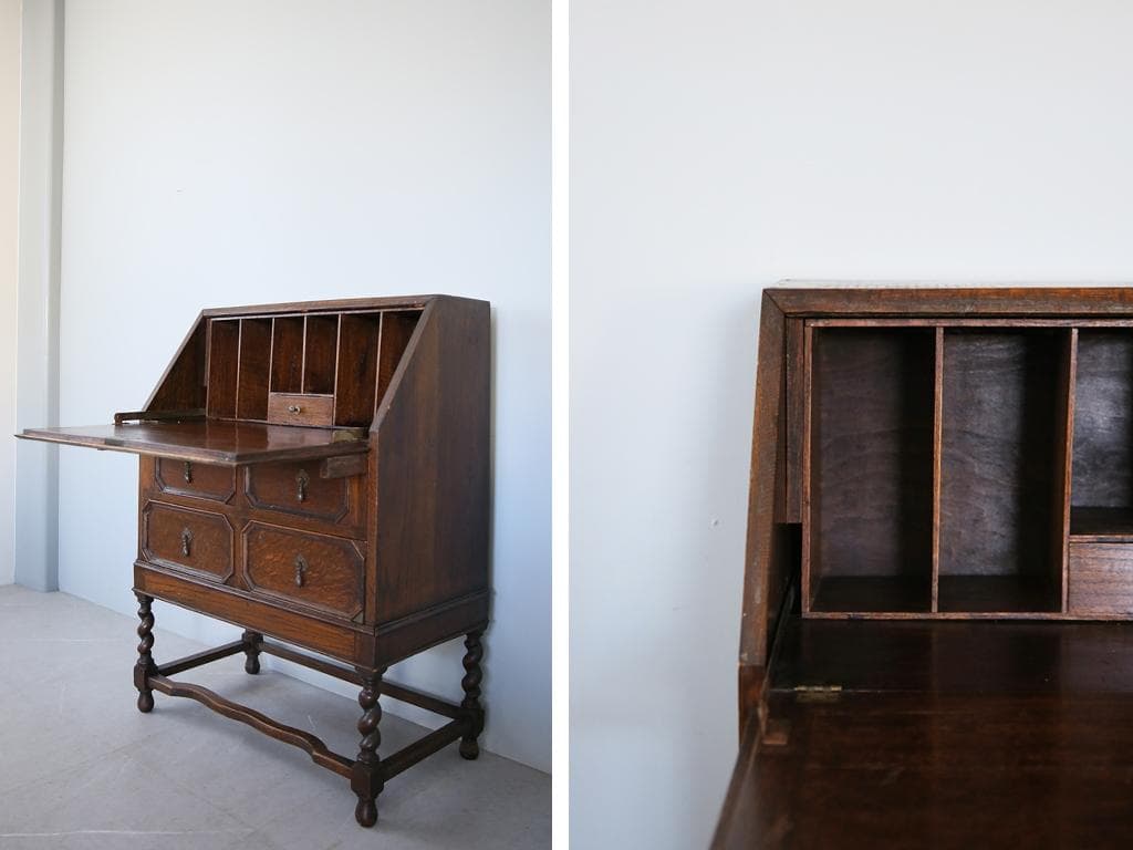英国アンティーク木製ライティングビューロー/勉強机デスク/テーブル(89-150