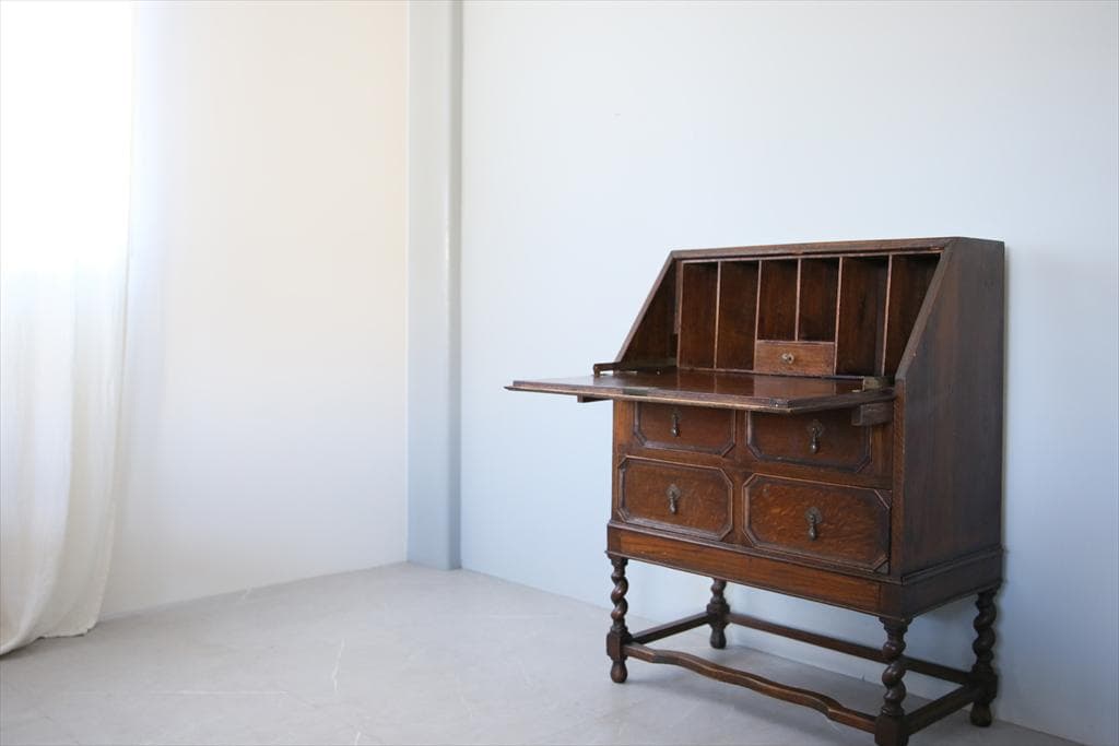 英国アンティーク木製ライティングビューロー/勉強机デスク/テーブル(89-150