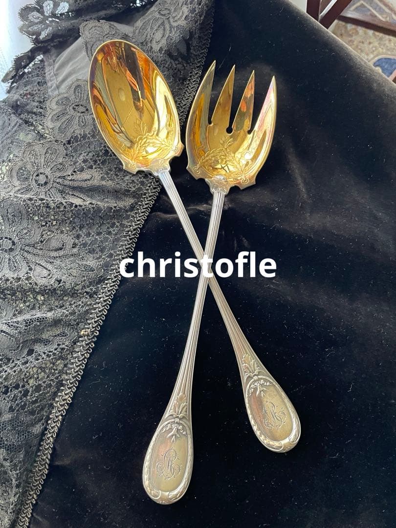 アンティーククリストフル サービング　スプーン&フォーク　 ヴェルメイユ