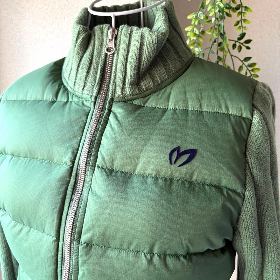 美品　マスターバニー　ダウンフェザー　異素材ニット袖　カーキ　軽くて暖か　M