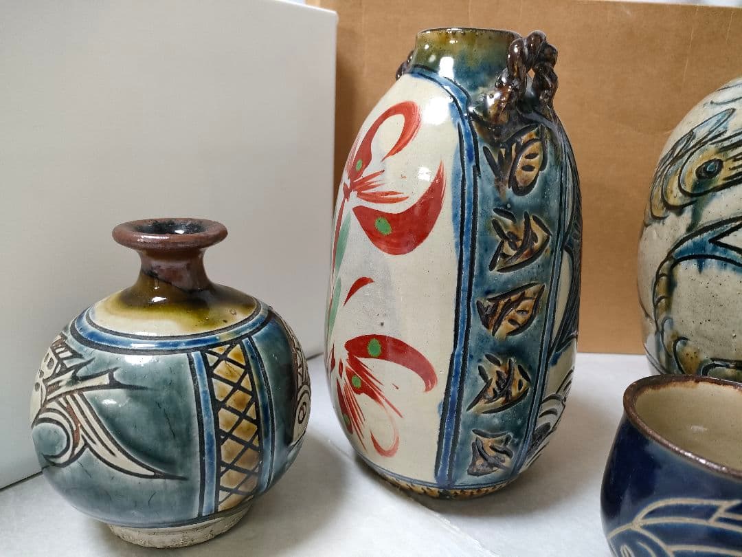 やちむん　金城次郎、裕三　宮城智　新垣勲　魚紋　まとめてセット　縁起物