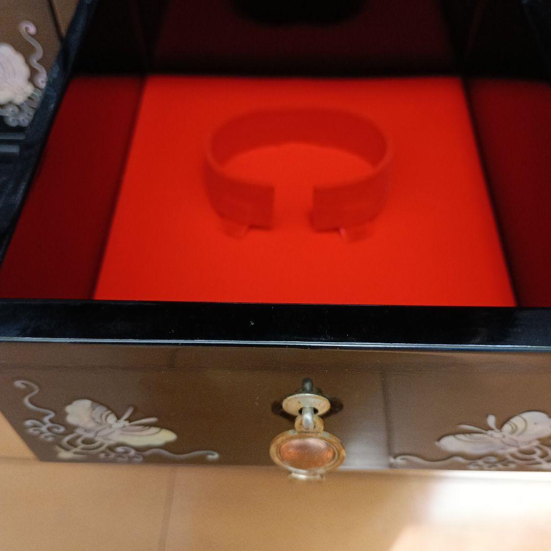 【訳あり】韓国伝統工芸 螺鈿細工 小箪笥 鳳凰・鶴・亀金具 卓上キャビネット