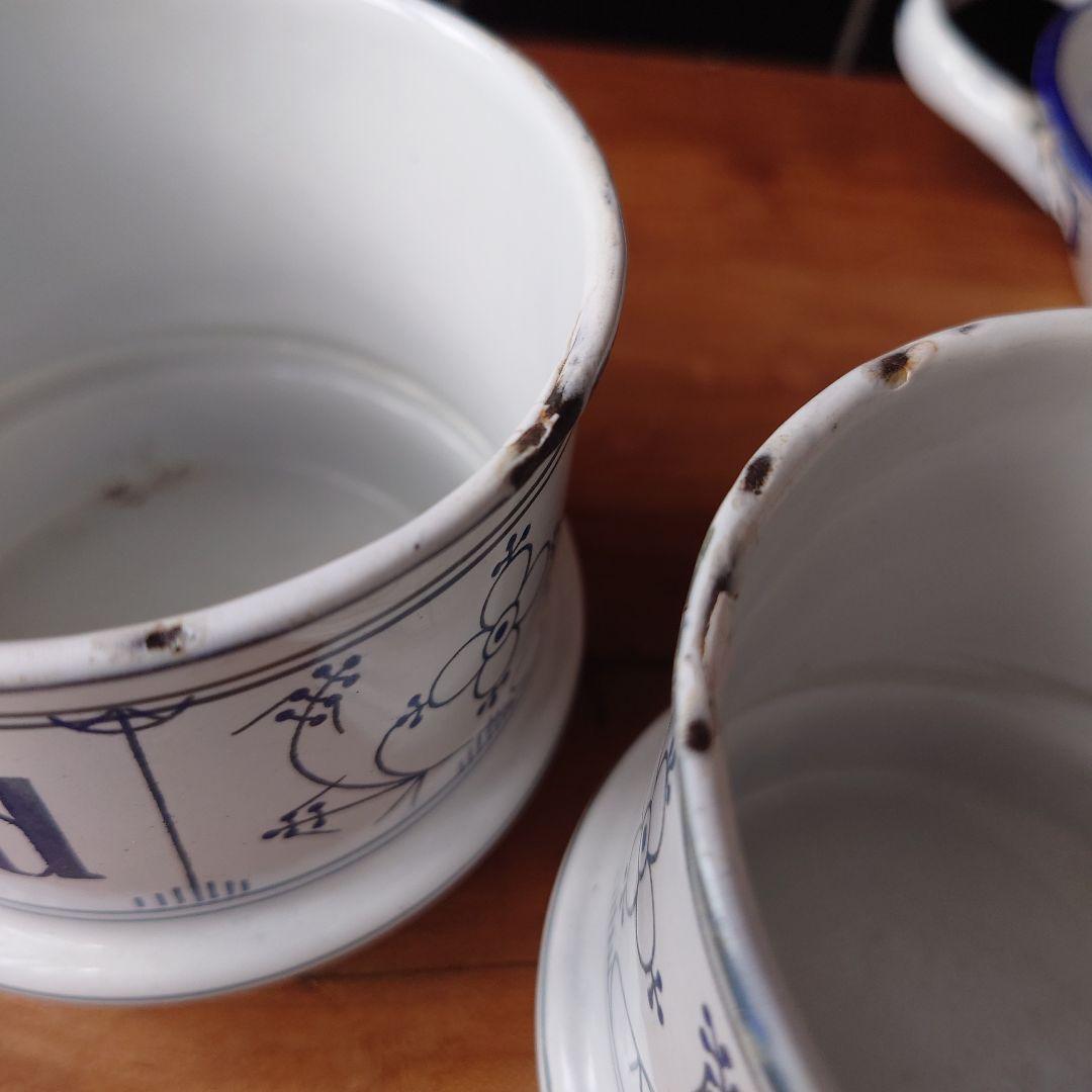 NAVY様 アンティークサボンカップのみ3個 サキソニー柄琺瑯カップ1個