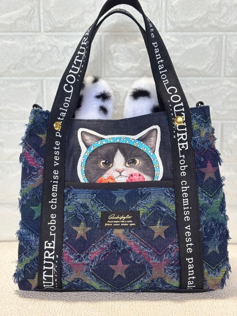 ゆ*ら様 コヤンイサムチョン　ハンドメイド　デニムトートバッグ　ジョーズくん