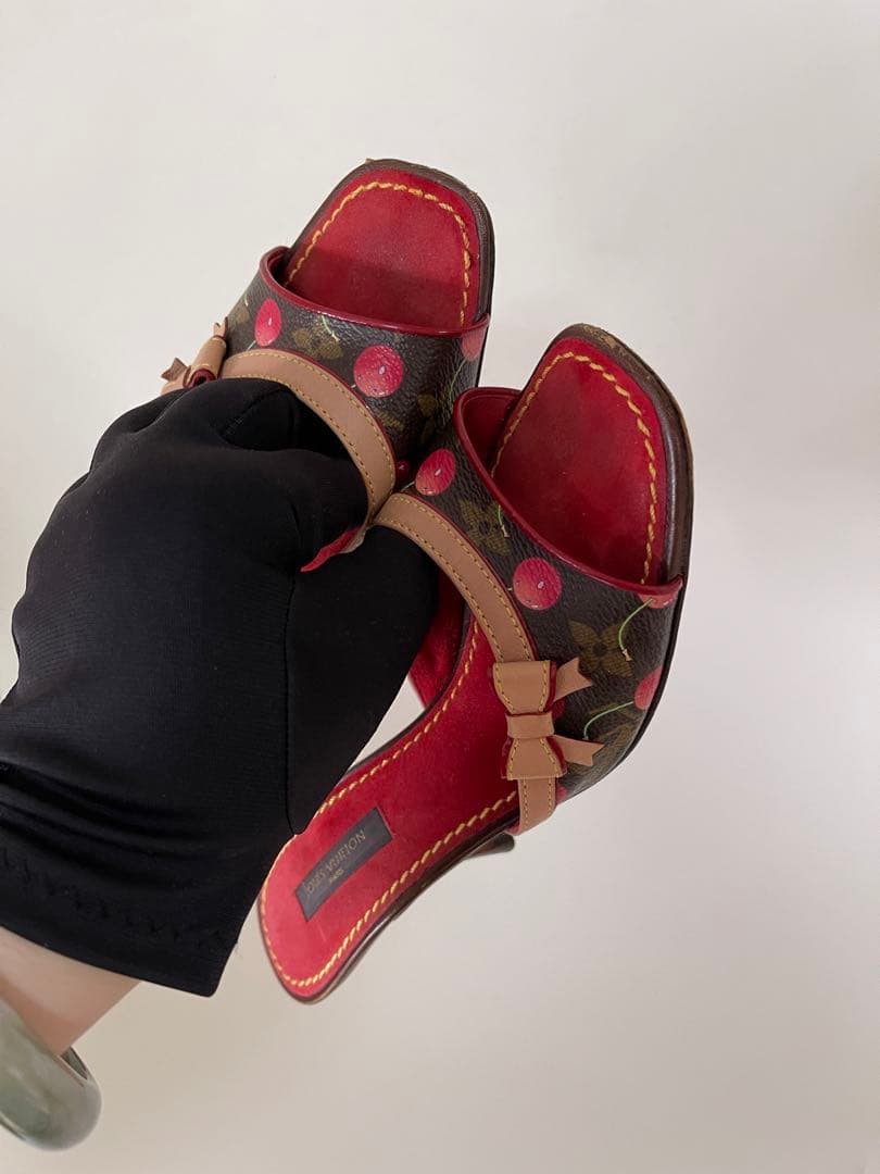 正規品 ルイヴィトン 村上隆コラボ チェリー柄 サンダル ミュール ヒール