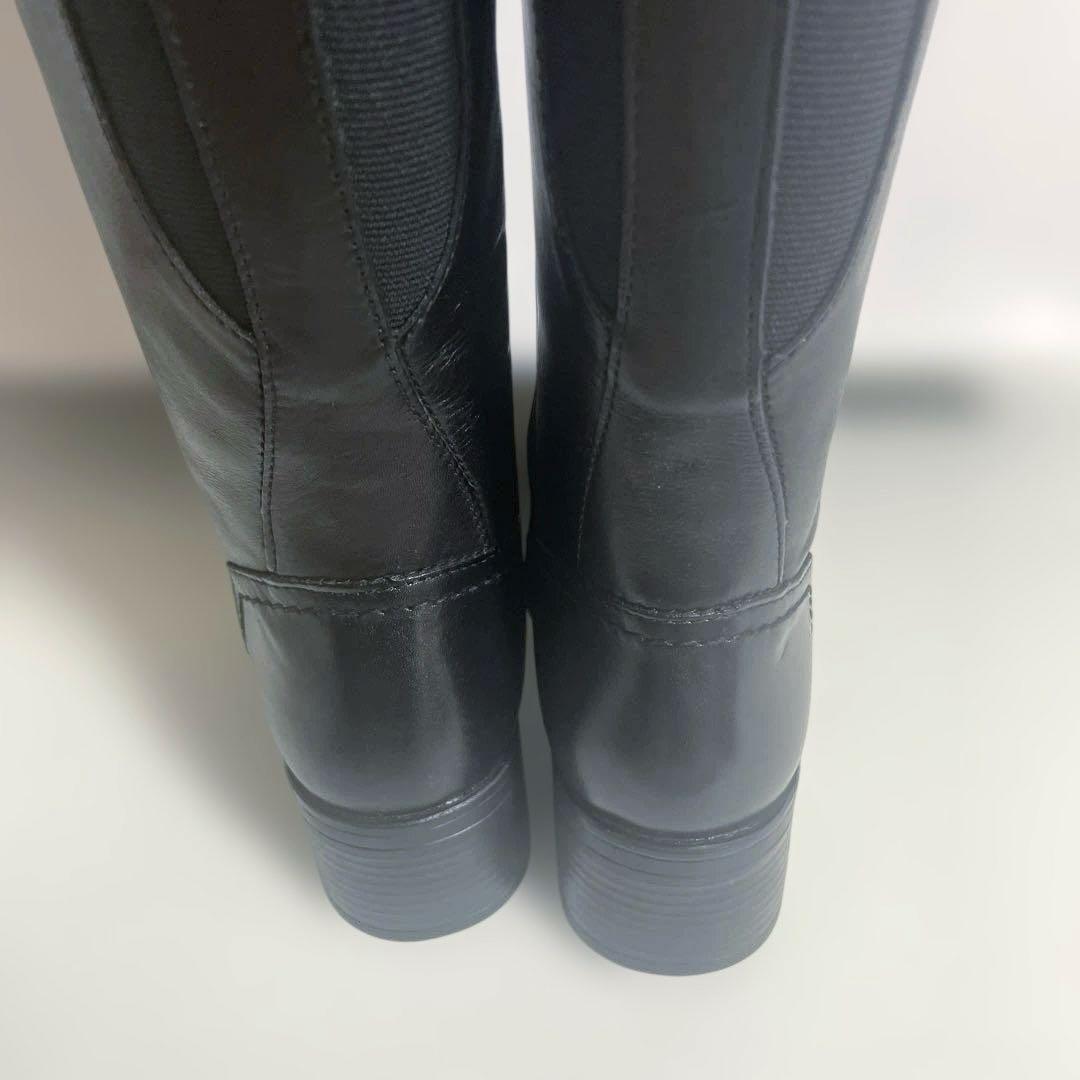 新品タグ付★MODE KAORI レザーバックゴアロングブーツブラック 24cm