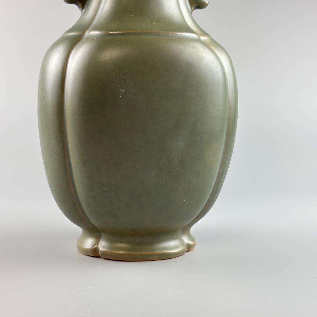 小原六合軒 家元秘蔵花器写し蕎麦釉龍耳花瓶 共箱 飾壺 陶瓷器 美術品