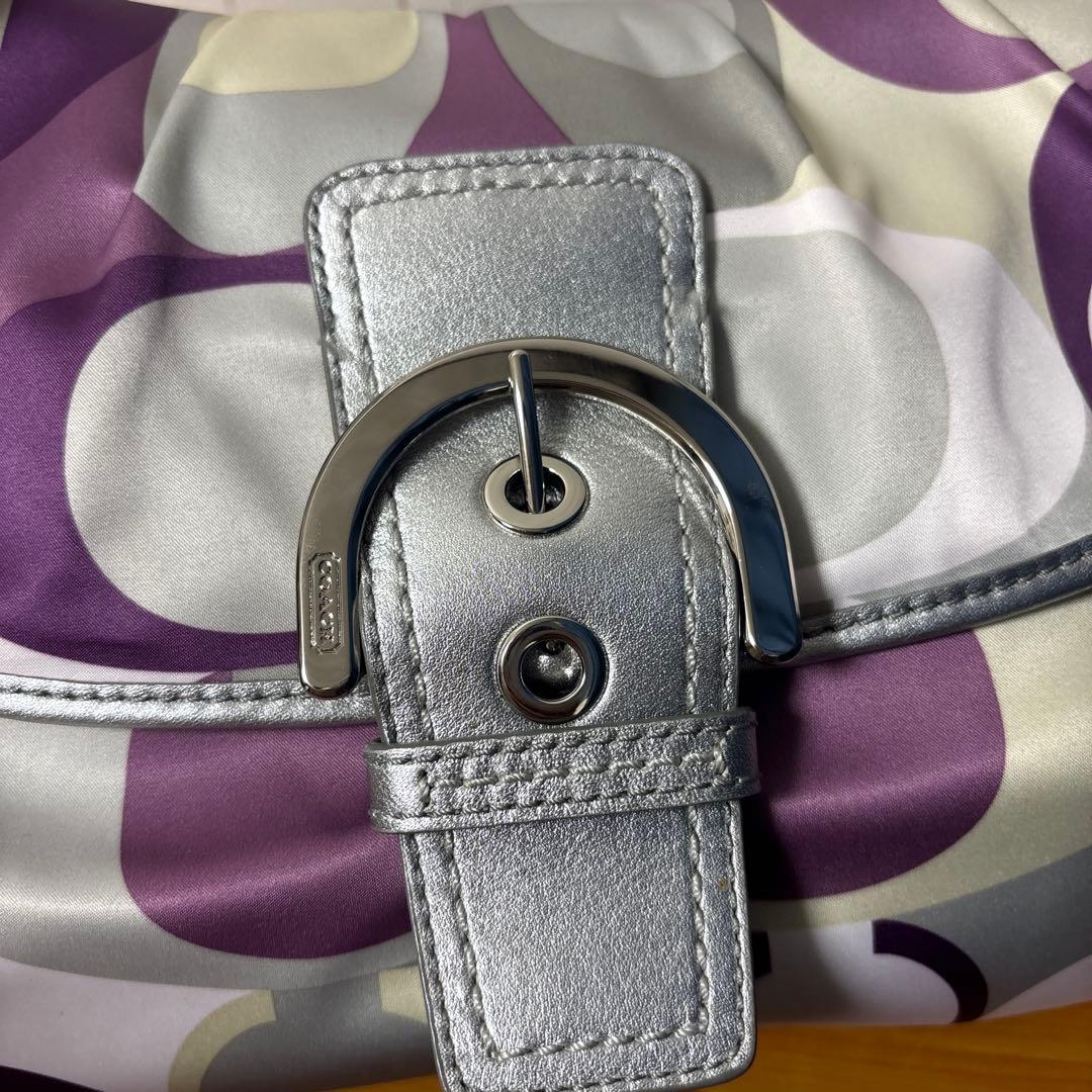 希少カラーコーチ　ワンショルダーバッグ　パープル　肩掛け スカーフ柄