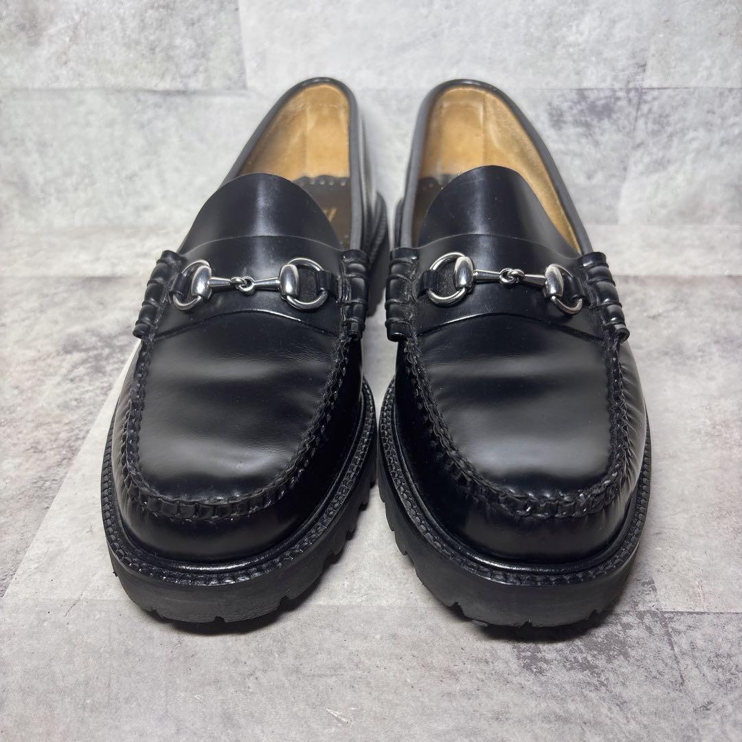 極美品 ジーエイチバス リンカーン 27.5 厚底 ビットローファー 本革 黒