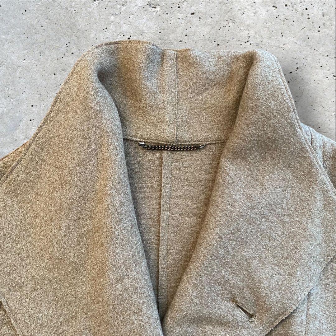 オンワード 自由区 ウール100% スタンドカラー ミドル丈コート グレージュ