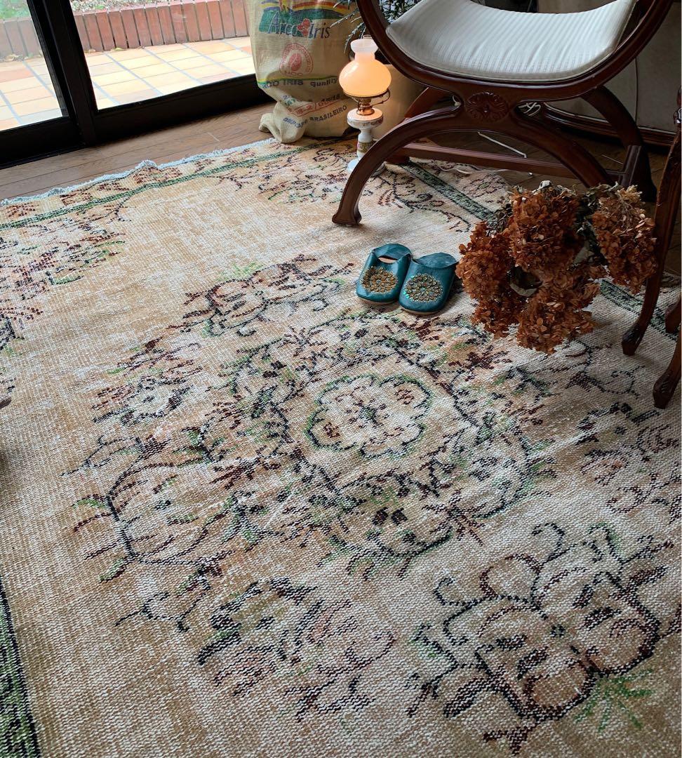 特大　超大判　カーキベージュ　　271×168 トルコヴィンテージラグ