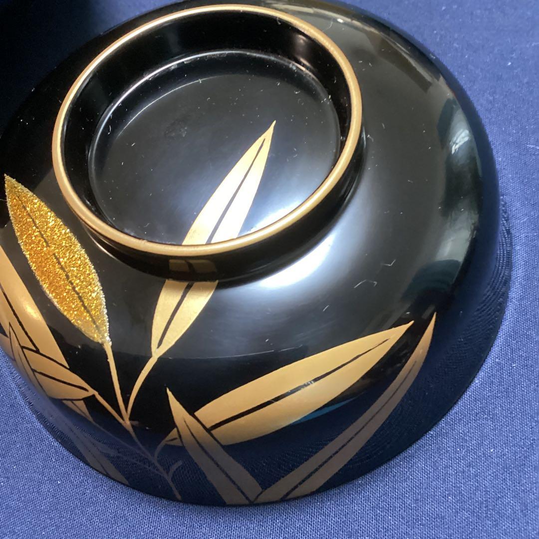 木製金蒔絵笹絵椀　　9客　　　新品未使用　　山中塗