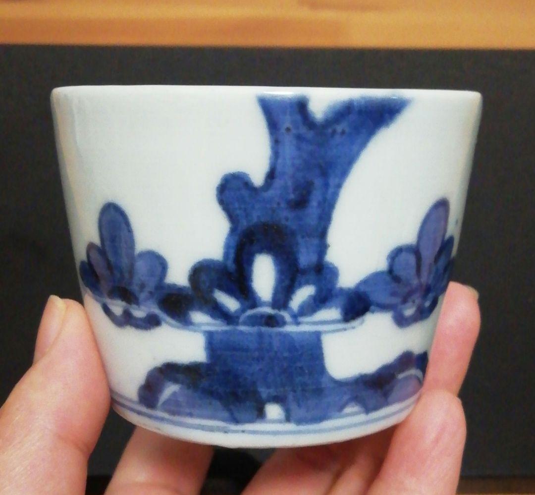 古伊万里　染付　蕎麦猪口　花図　4客　食器