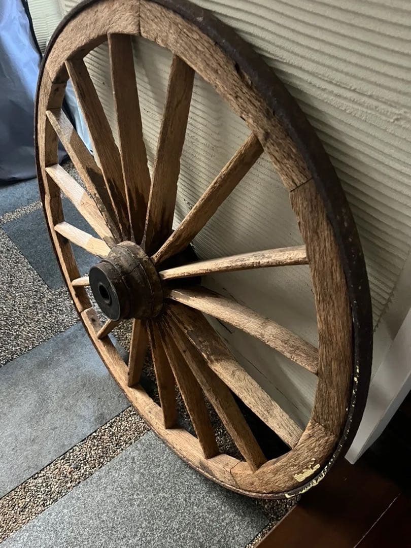 古道具 木製 車輪 約81cm 鉄輪 アンティーク 昭和レトロ ガーデニング