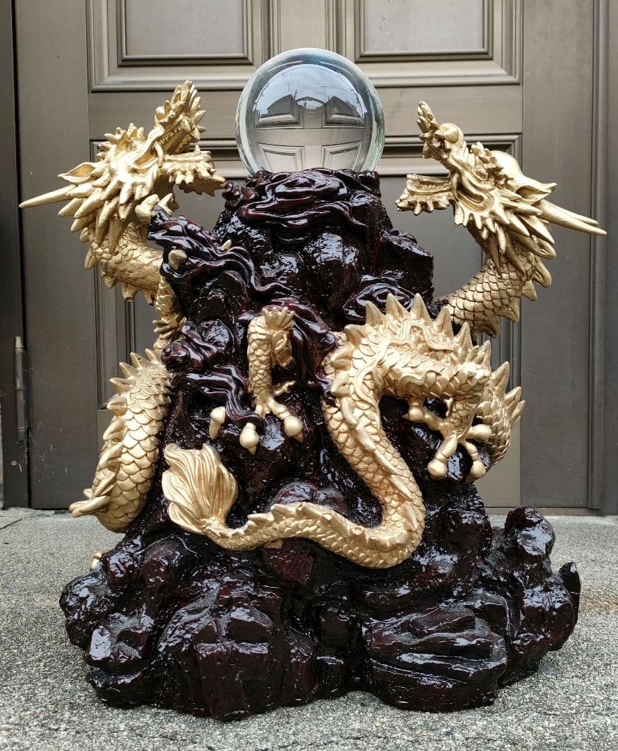 風水　山水龍　双龍（特大）42cm 置物