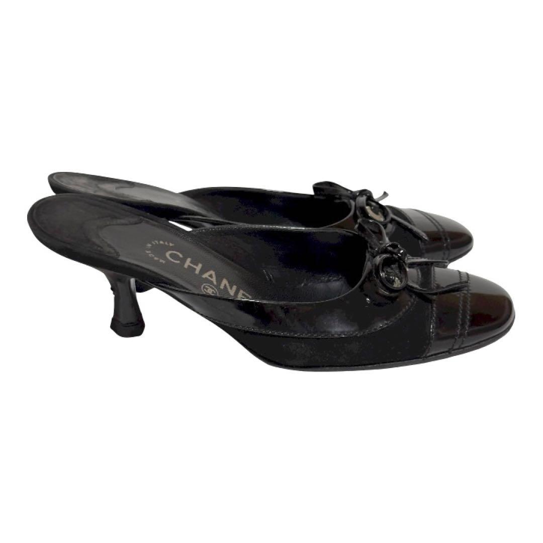 【美品✨】CHANEL ブラックミュール リボン付き