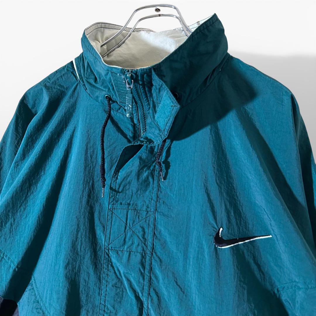 90s NIKE ナイロンジャケット スウッシュ 刺繍 XL 緑 vintage