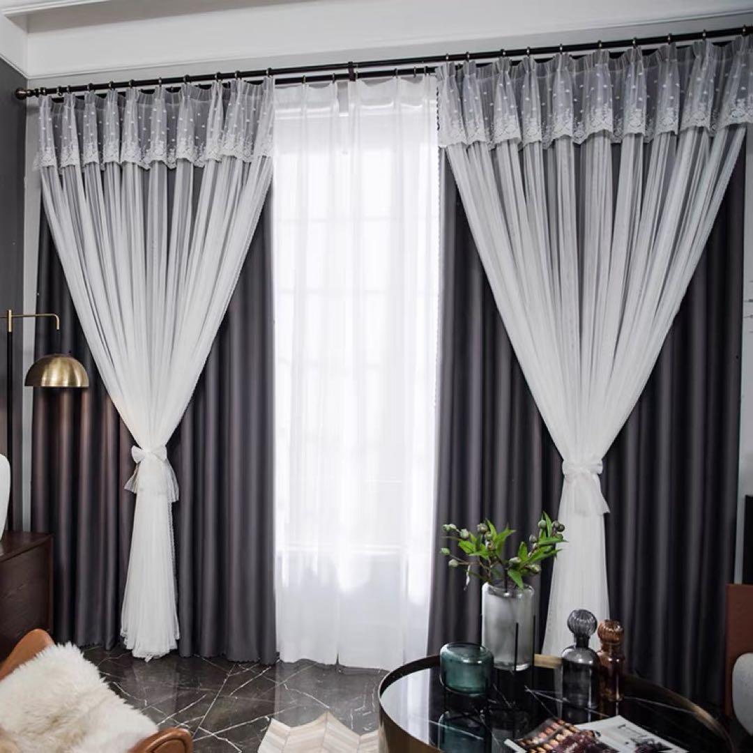 一体型カーテン　ボリューム　カーテン　オーダー　2枚入り　遮光　ドレープカーテン