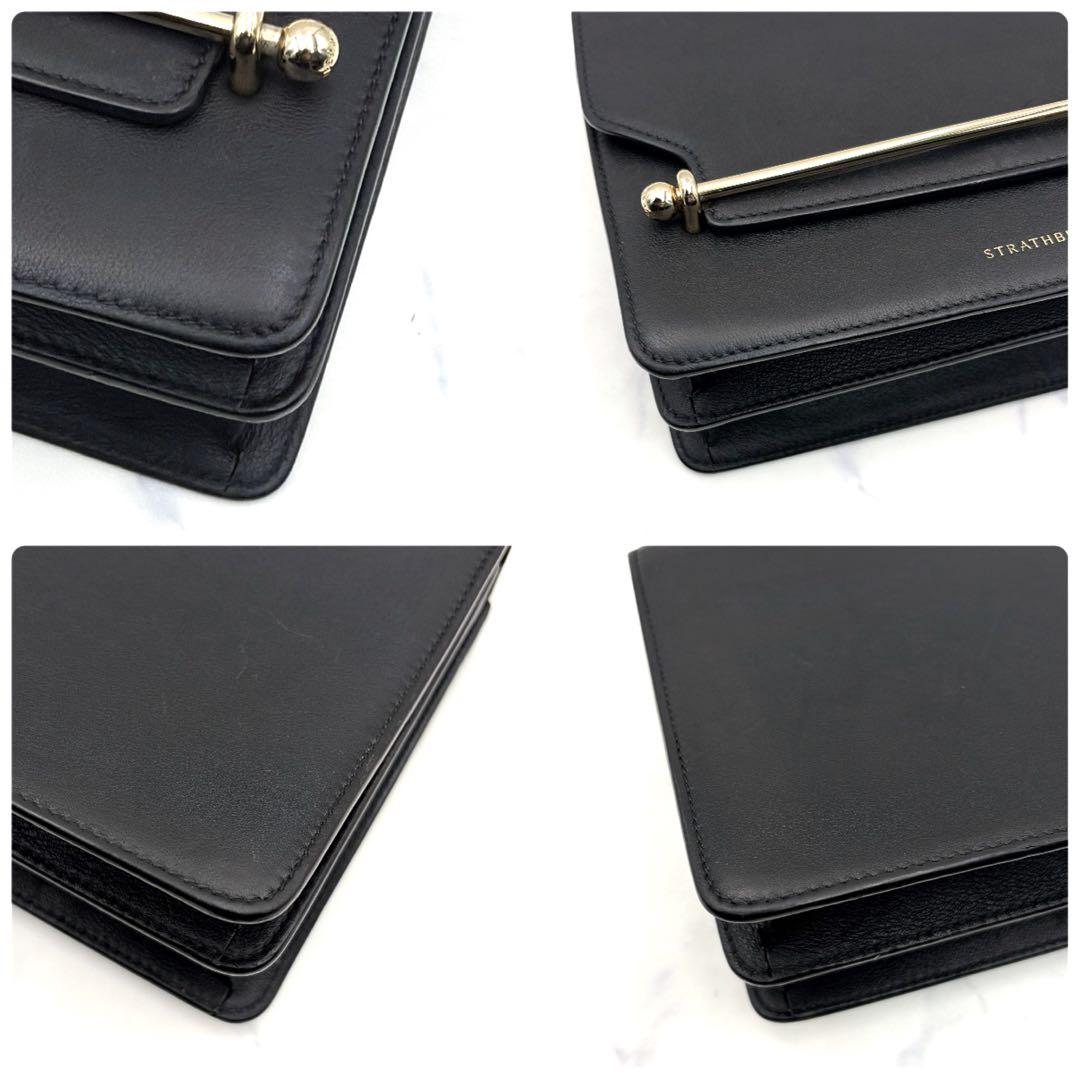 英国王室愛用 ストラスベリー East/West バッグ 黒 チェーン 本革 金