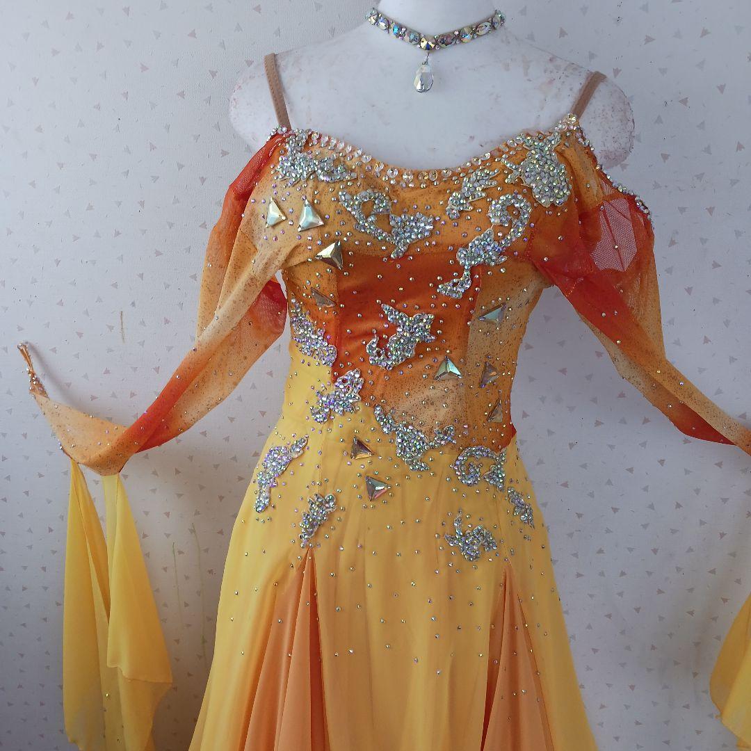 社交ダンスドレス オレンジと黄色のグラデーション