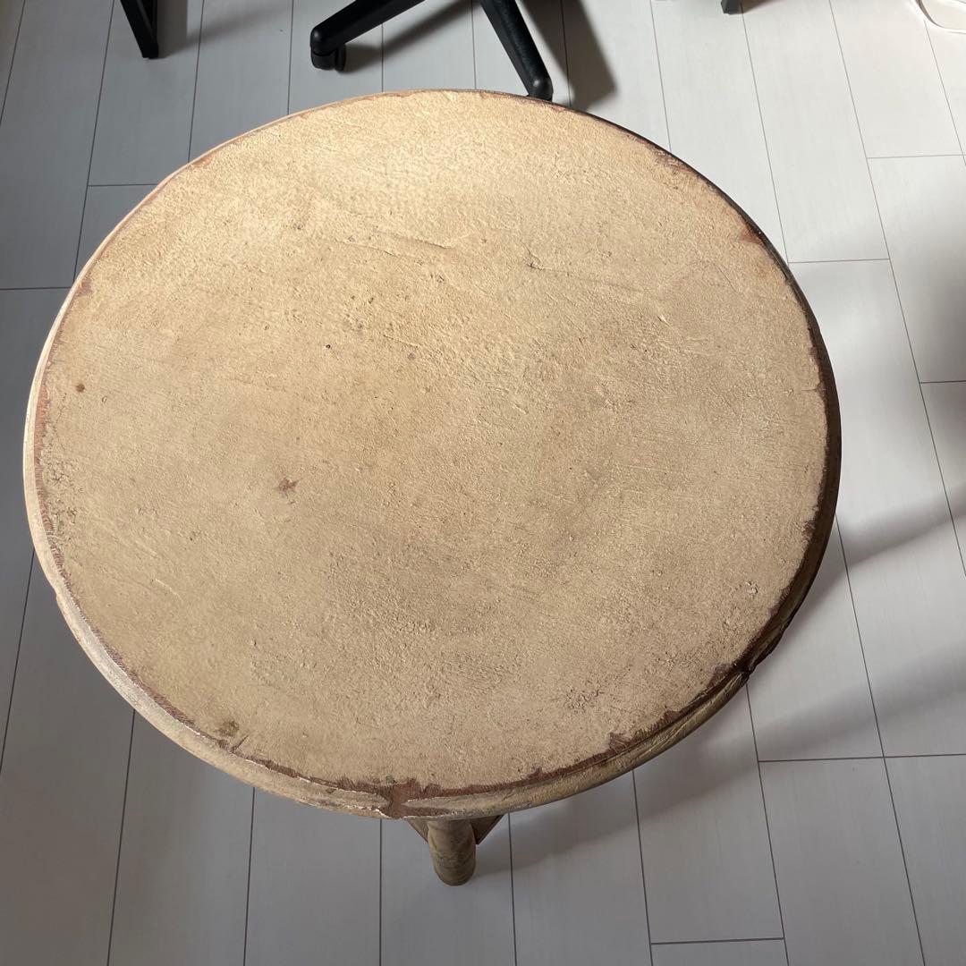 【希少】クリーム色の円形木製カウンターテーブル　アンティーク白丸　ビンテージ