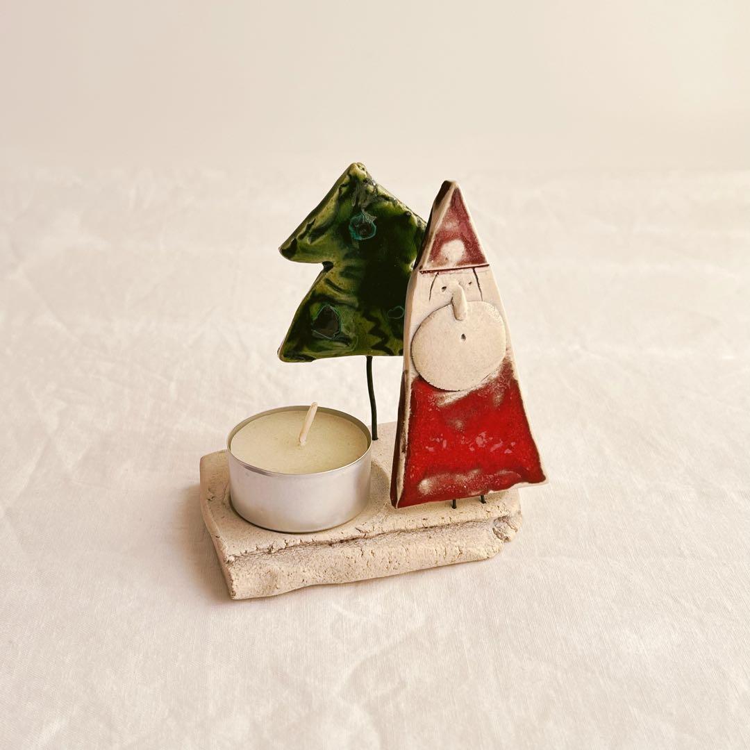 スロバキア　ツリーとサンタのキャンドルホルダー