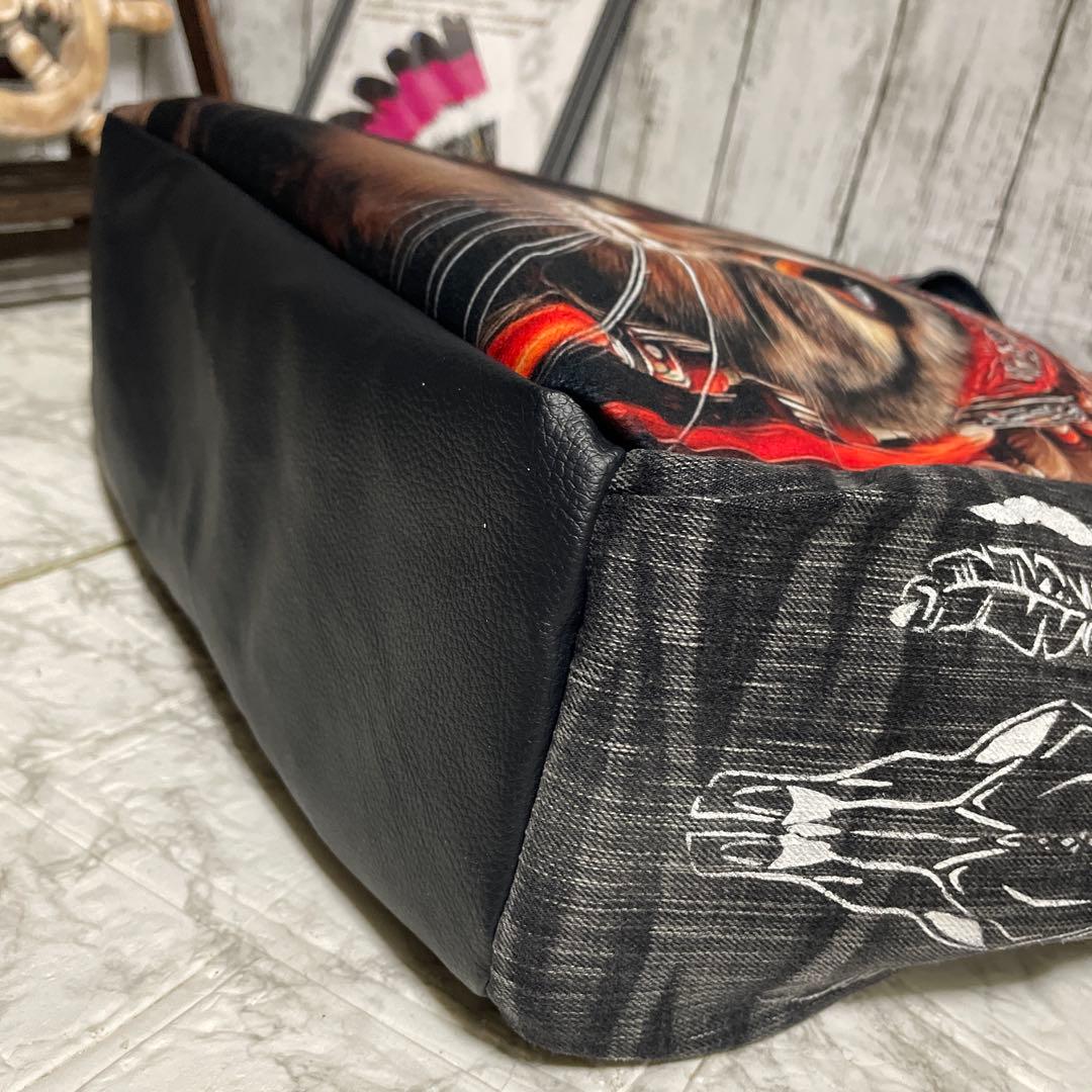 No.538 デニムリメイクバッグ　肩掛けトートバッグ　キャットインディアン