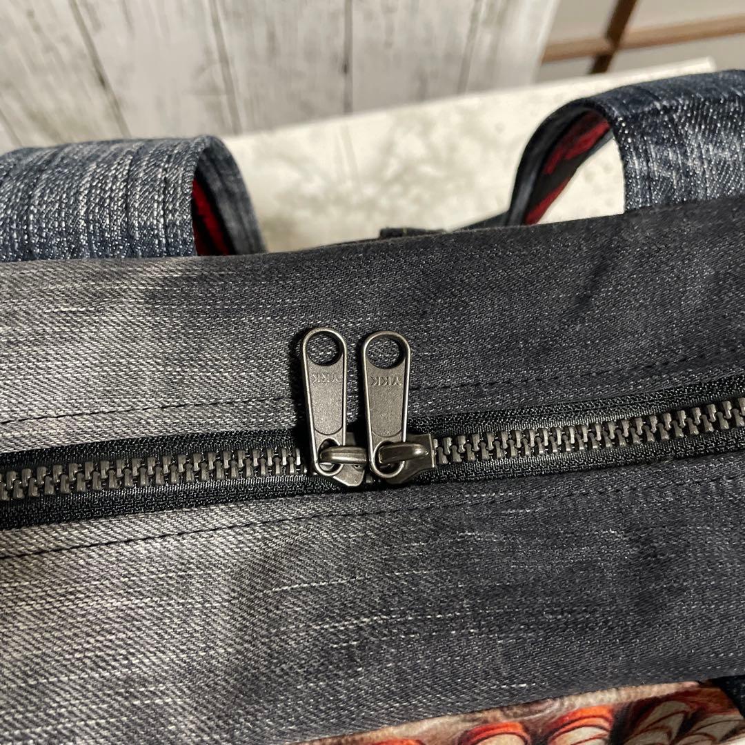 No.538 デニムリメイクバッグ　肩掛けトートバッグ　キャットインディアン