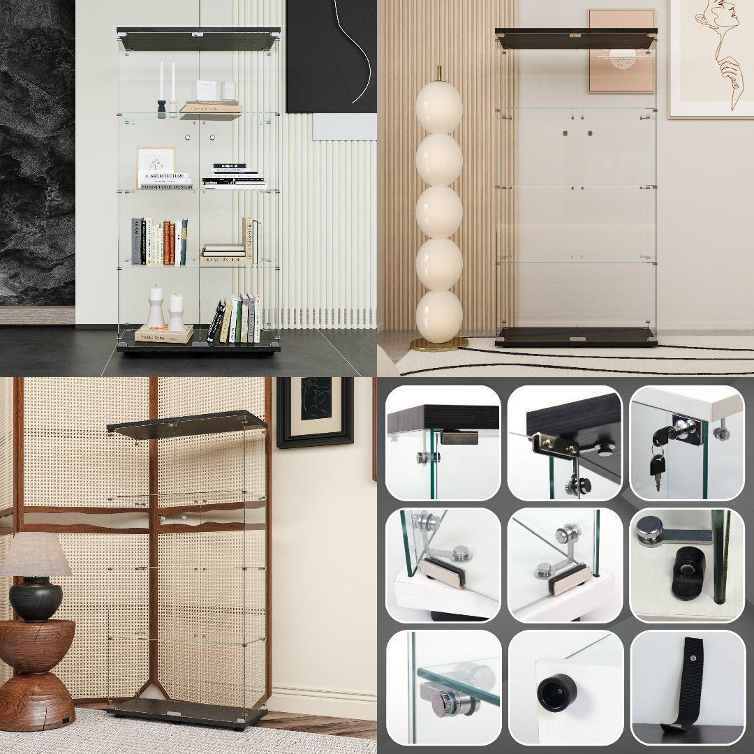 ガラスケース 4段両扉 コレクション フィギュア 棚 ショーケース 黒2002