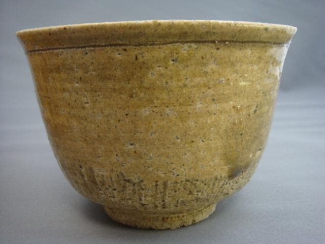 鉢■「石圃造」いらぼ写菓子鉢 九谷窯 ヘラ目 古黄瀬戸 古い伊羅保 時代物 骨董