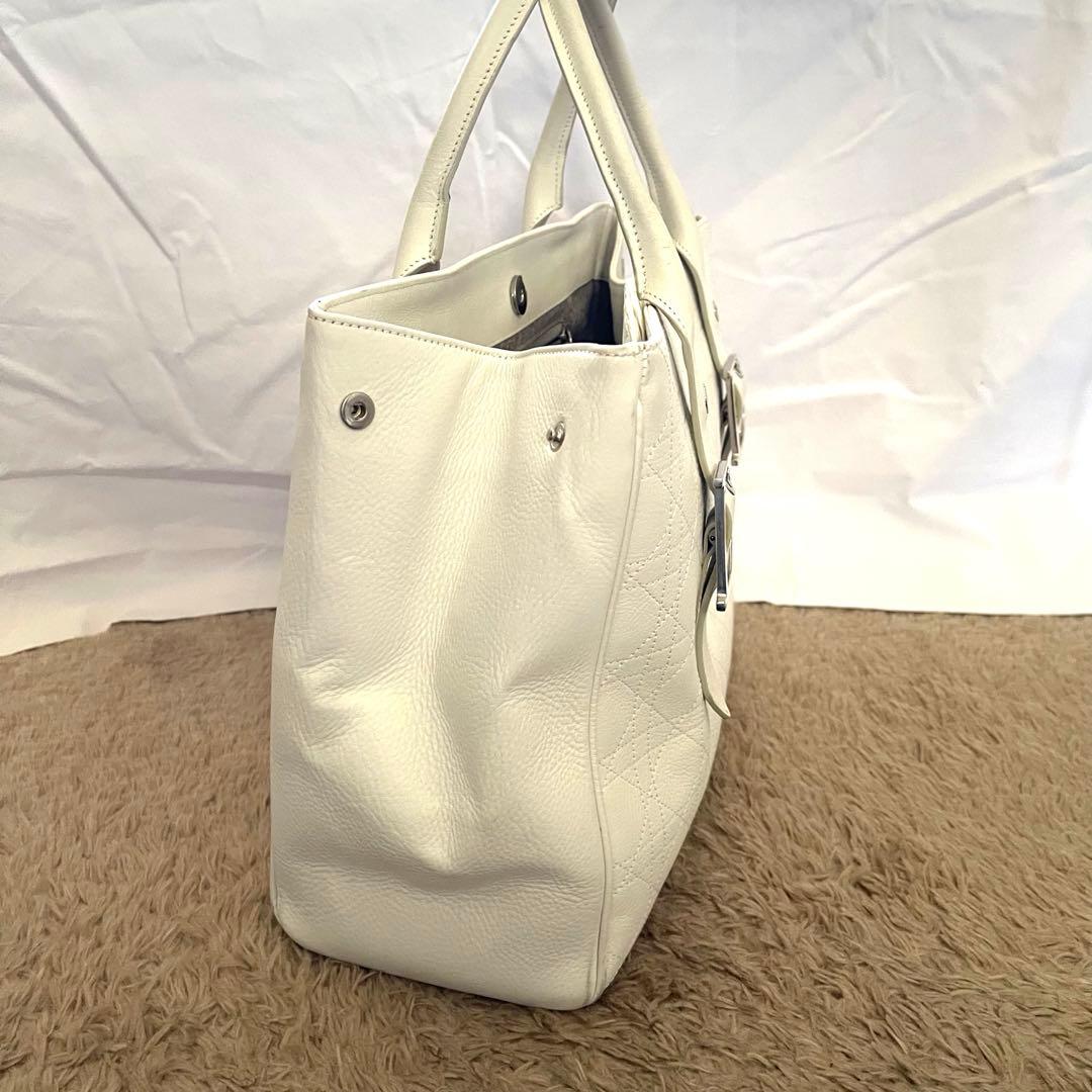 【美品】　DIOR ディオール　カナージュ　トートバッグ レザー　白