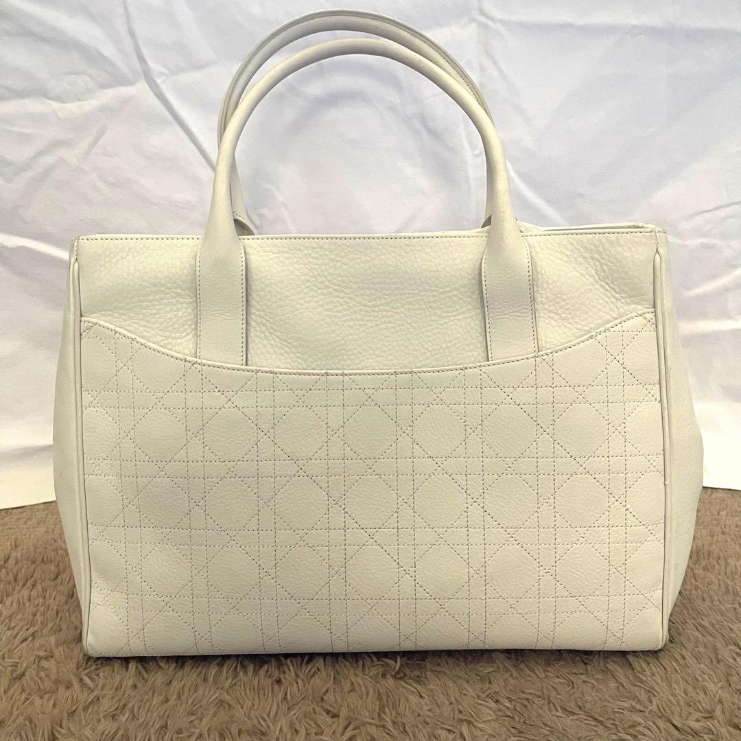 【美品】　DIOR ディオール　カナージュ　トートバッグ レザー　白