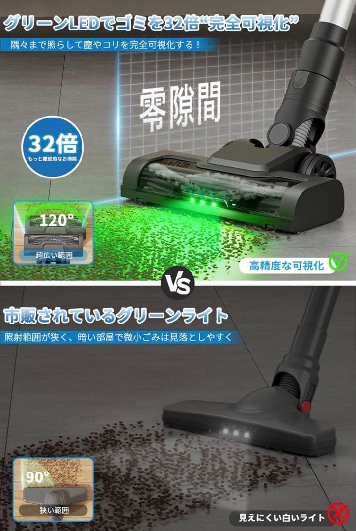 コードレス掃除機 55,000Pa強力吸引自立式LEDサイクロン ハンディ対応