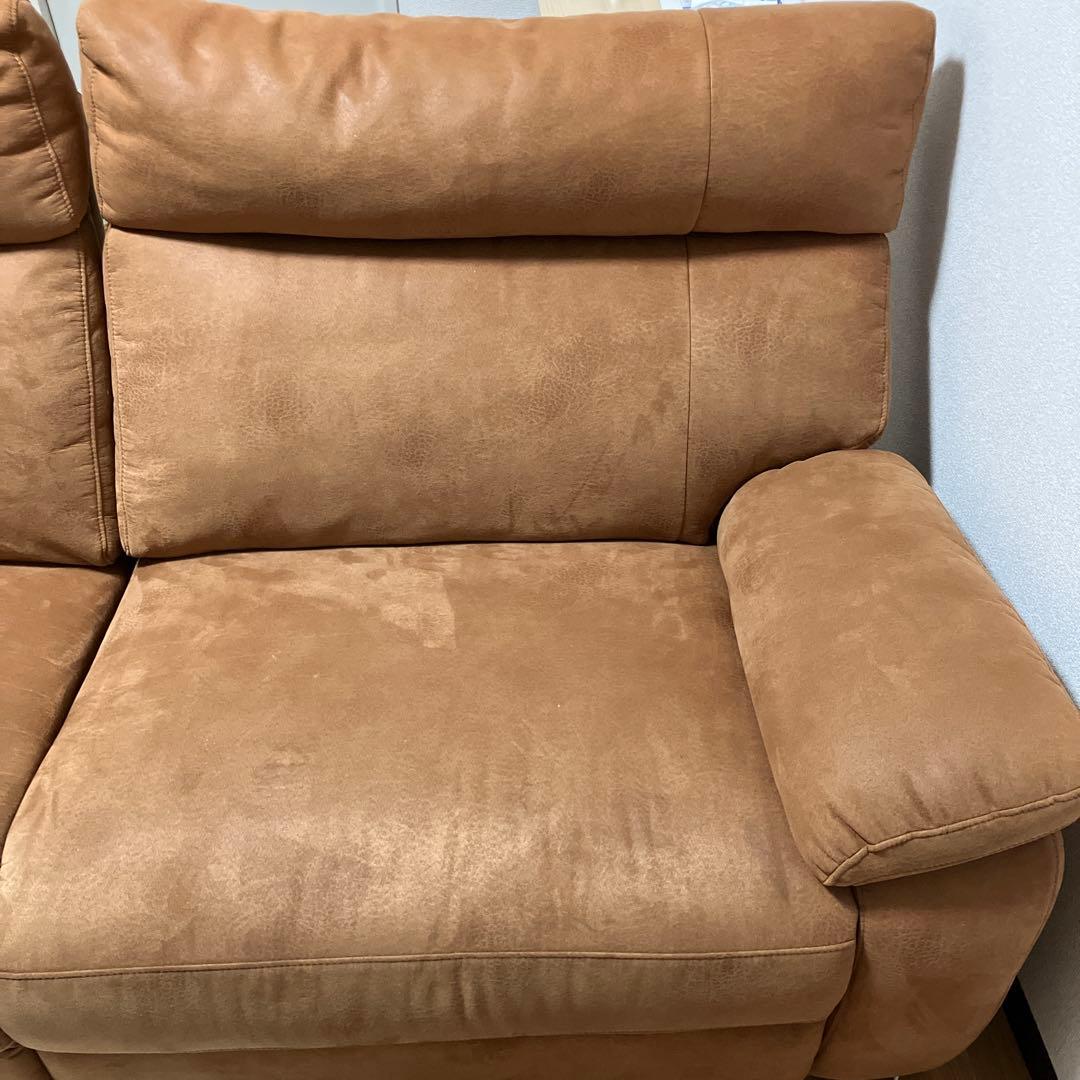 キャメル　電動リクライニングソファ ファブリックレザー