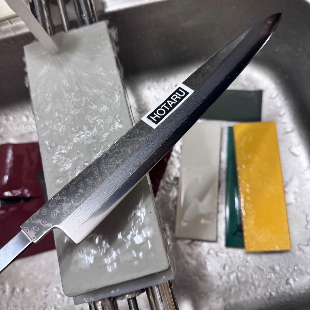 270mm ダマスカス墨流し柳刃包丁 黒檀八角柄 鏡面仕上げ 刺身用