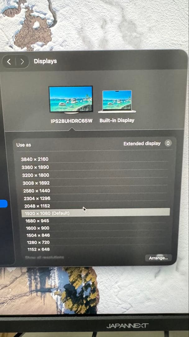 JAPANNEXT 4K 28 インチ　タイプC モニター