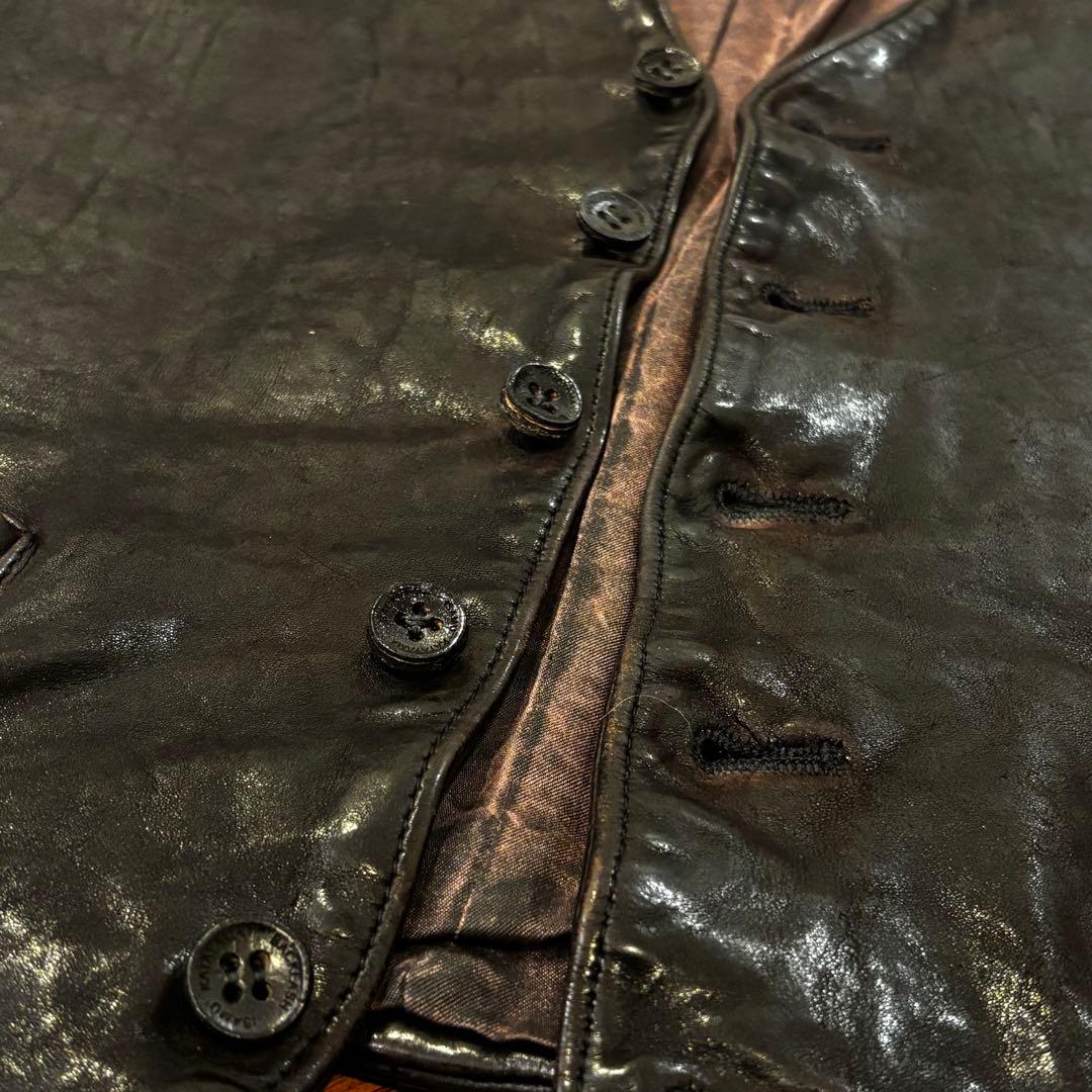 バックラッシュ　イタリアンダブルショルダー製品染めレザーベスト黒S