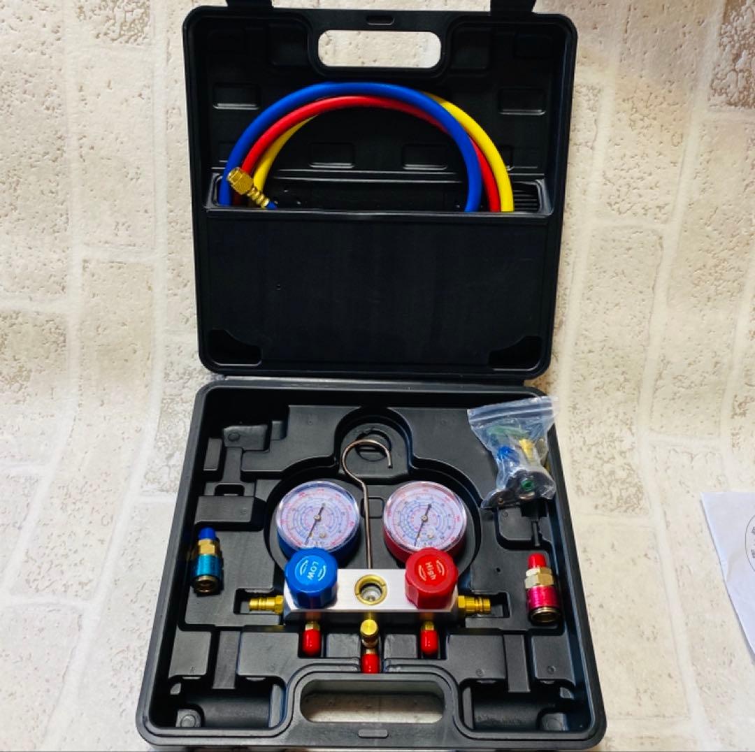 新品 エアコンガスチャージ 冷媒補充 マニホールドゲージ＆電動真空ポンプセット