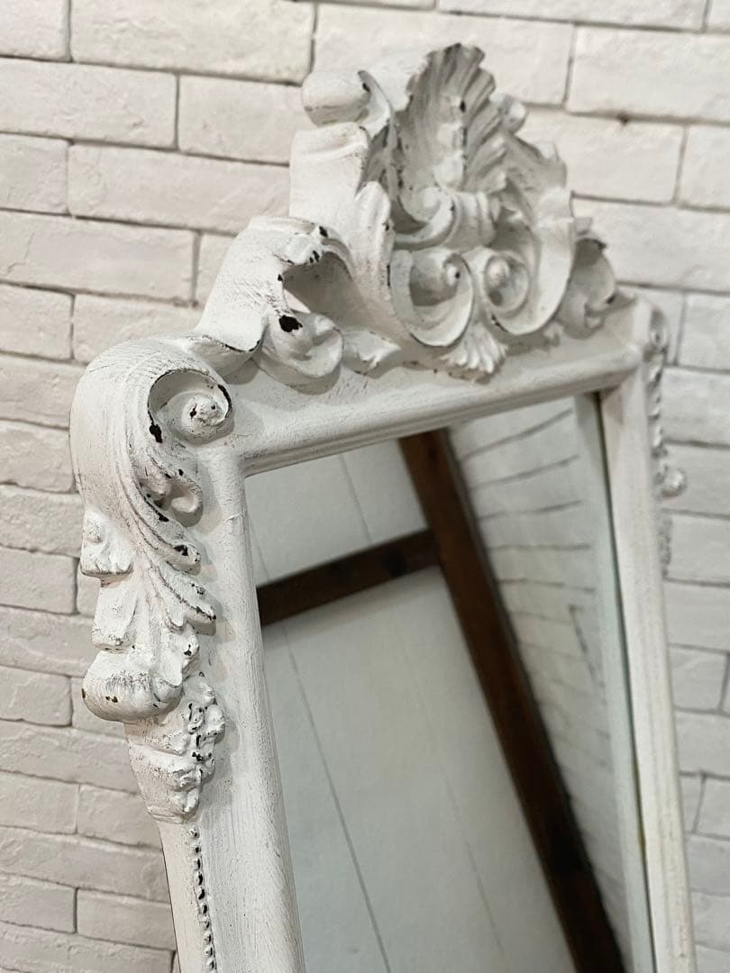 【東京都内23区配送無料】アンティーク　ジャビー　ホワイト　スタンドミラー　鏡