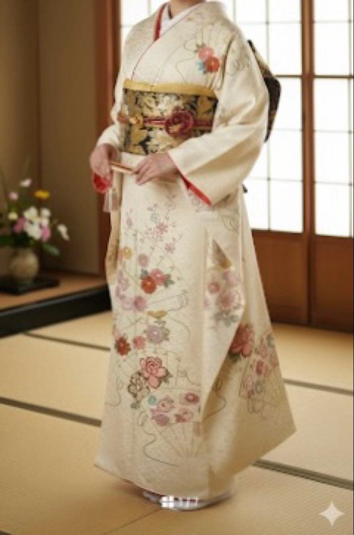 豪華振袖　駒刺繍　総絞り　檜扇花文　金糸　正絹