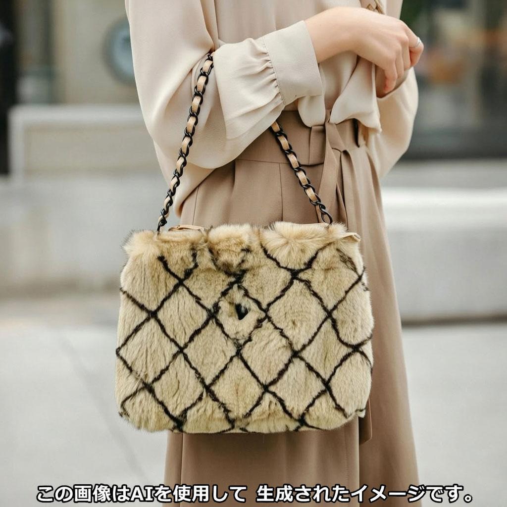 【美品】シャネル チェーンショルダーバッグ ラパンファー ブラウン 7M57