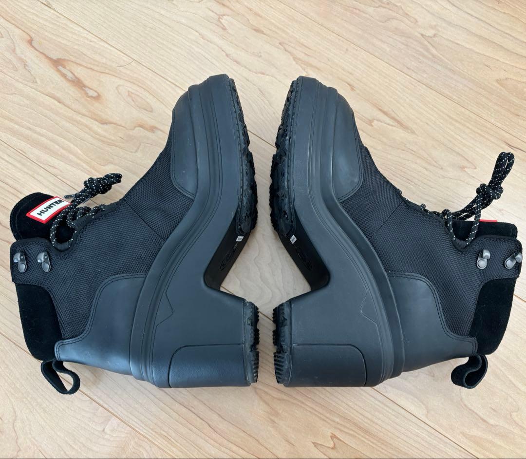 HUNTER ハンター 厚底 レースアップ ヒールブーツ 防水 黒 25cm