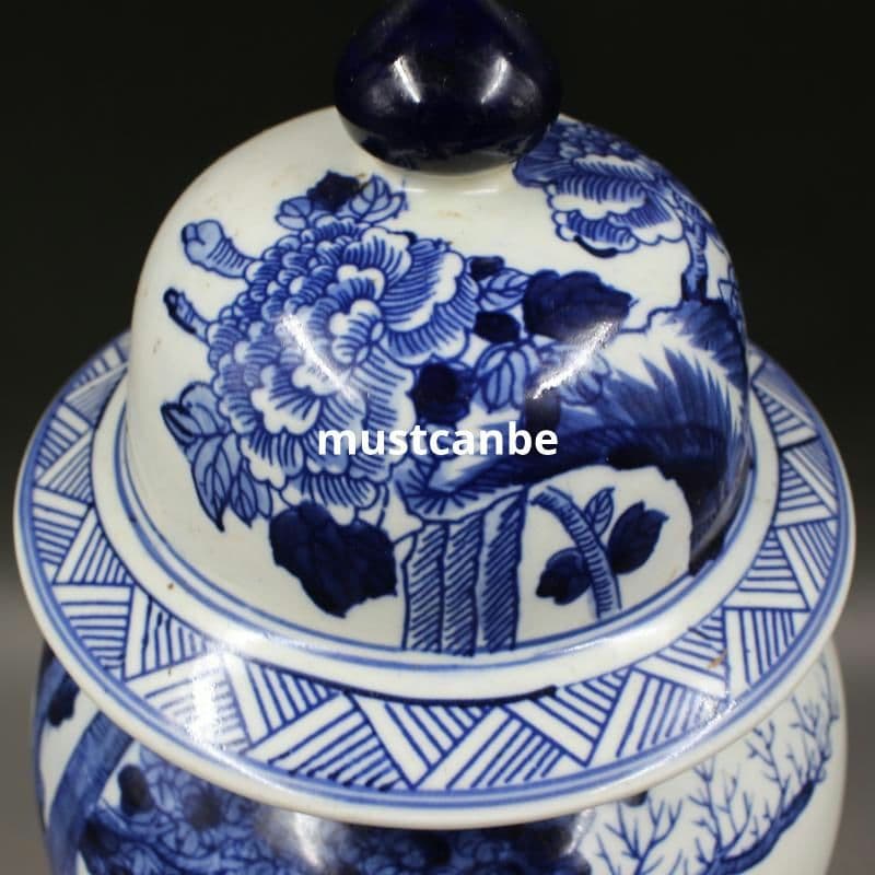 清康煕青花鳳凰牡丹将軍缶 景徳鎮 陶磁器 装飾品 現代工芸品 美術品 置物