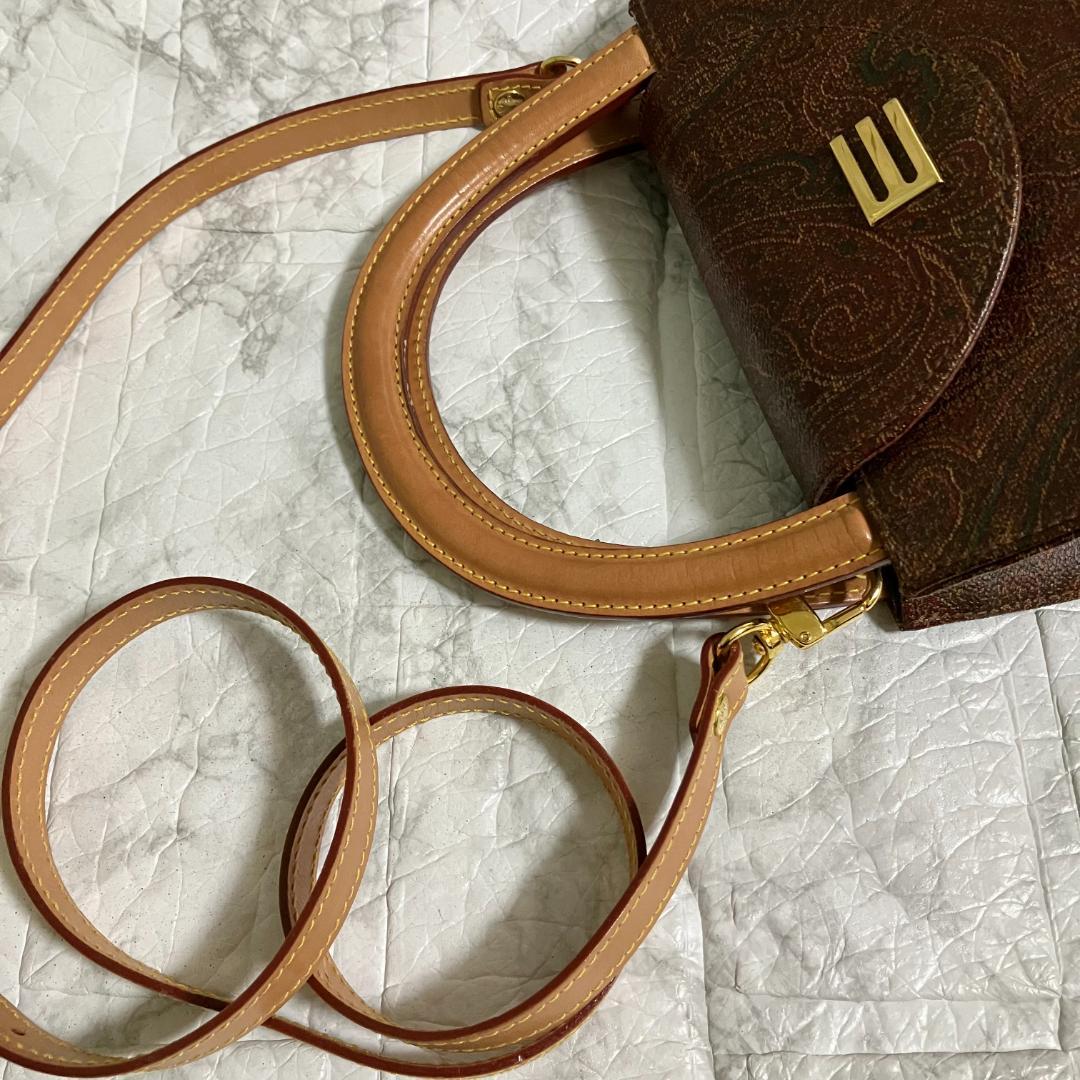 極美品◎エトロ ETRO ペイズリー柄 PVC×レザー 2WAY ハンドバッグ