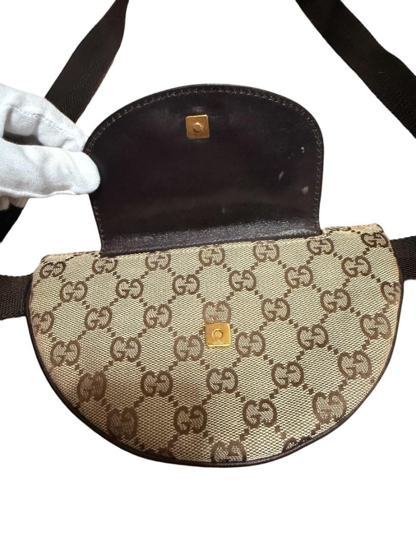グッチ GGキャンバス ウエストポーチ ボディバッグ ブラウン