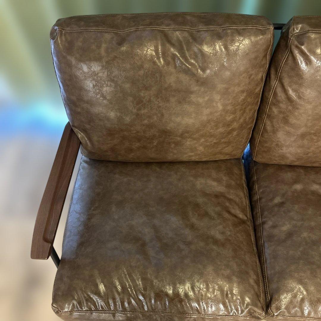 ブラウン 合成皮革 2人掛けソファ