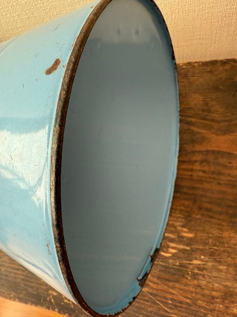 フランス　古道具　水差しピッチャー　ブルー　ホーロー