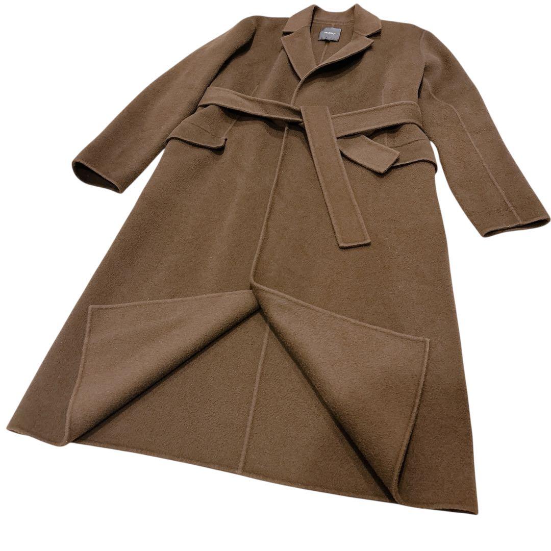【人気】Theory カシミヤ ウールダブルフェイス ラップ コート　ブラウン