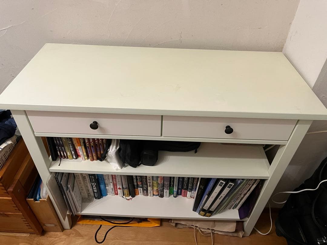 ニトリ　ホワイト 木製カウンターテーブル 2引き出し